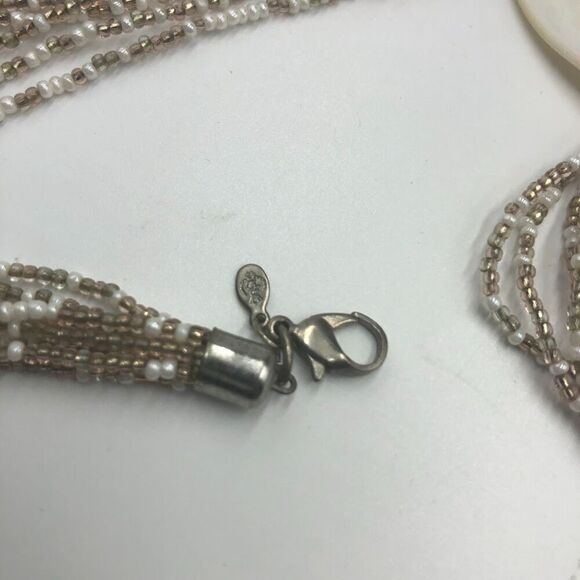 White Shell Beaded Necklace and White Beaded Dangling Pierced Earring Set - Picture 8 of 12